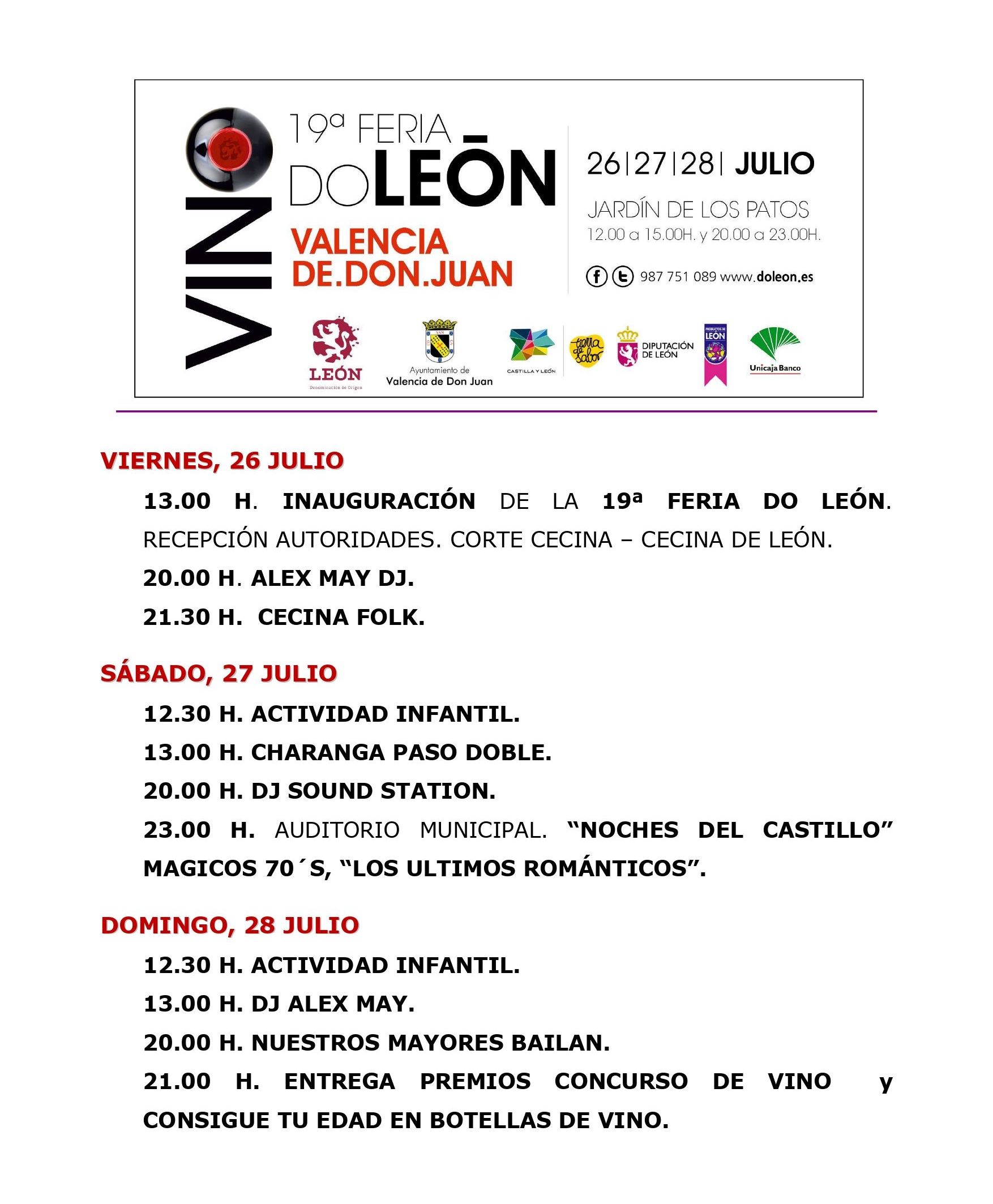 Programación Feria del Vino de Valencia de Don Juan